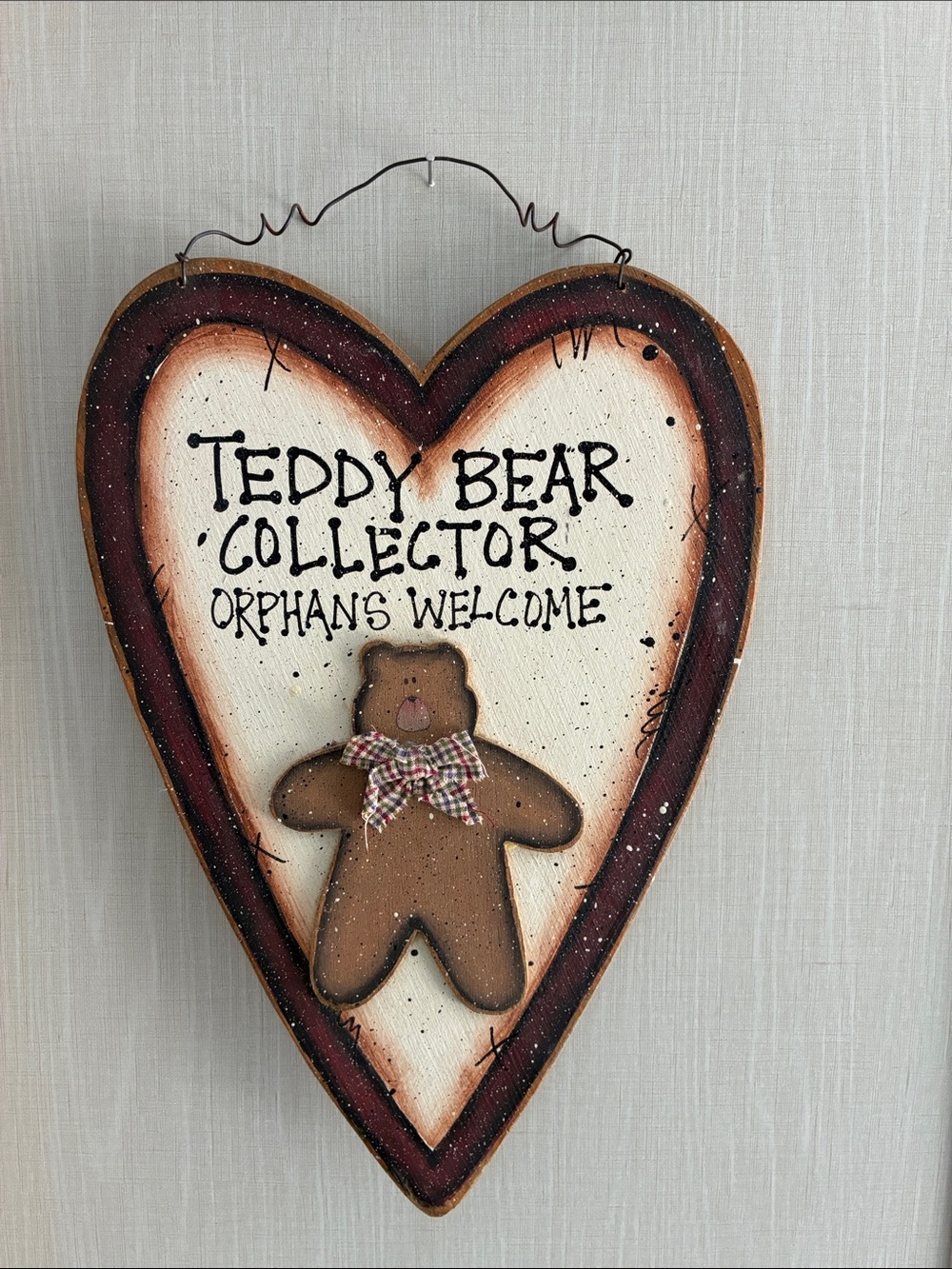 Wooden Toleware hand Painted Hanging Sign Teddy Bear Collector